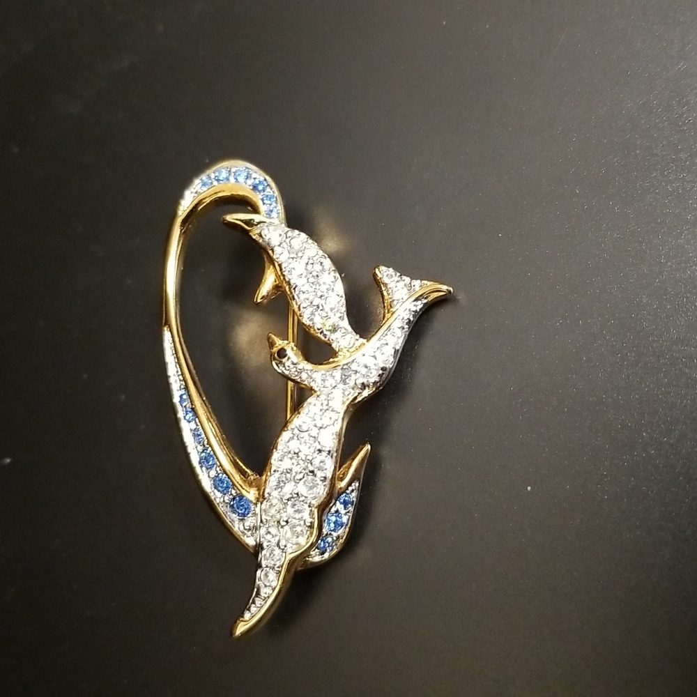 Vintage Swarovsky Bird In Flight Brooch Marked